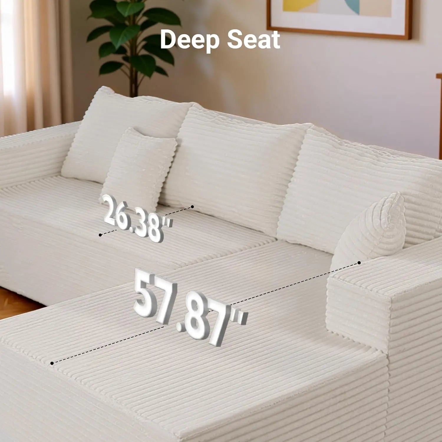 L Shape Boneless Corduroy Modular Sectional Sofa With Armrest
