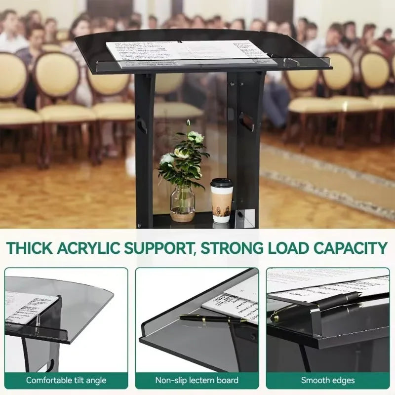Customizable Black Acrylic Lecture Desk Modern Design