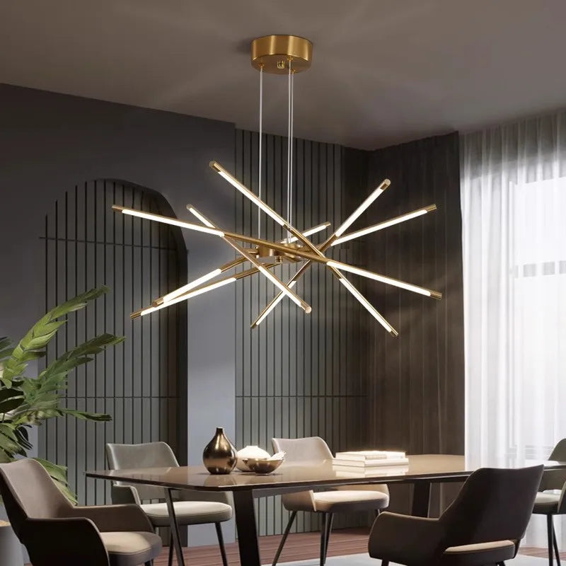 Minimalist Lines Iron Chandelier Nordic Long Strip