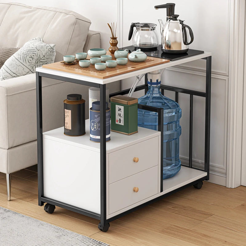 Movable Living Room Home Sofa Side Table with Wheels