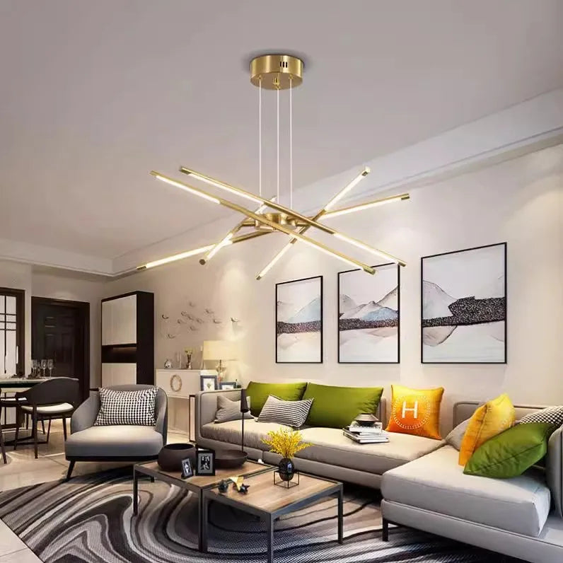 Minimalist Lines Iron Chandelier Nordic Long Strip