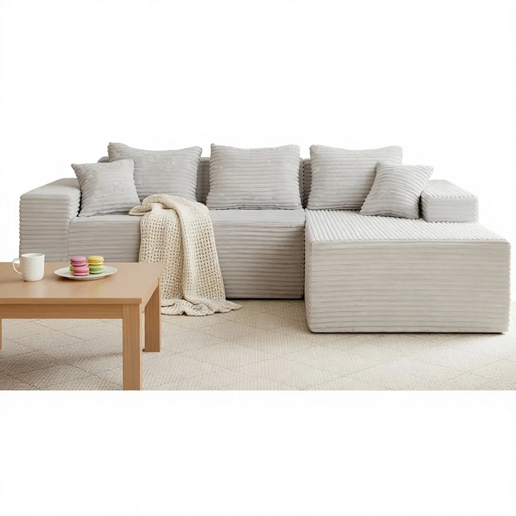 L Shape Boneless Corduroy Modular Sectional Sofa With Armrest