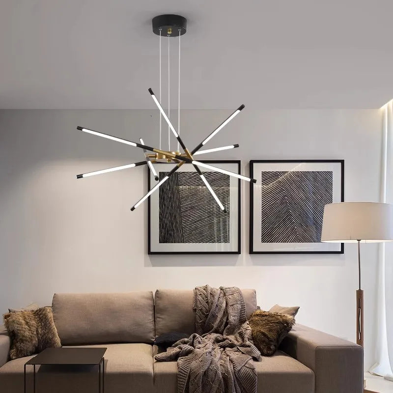 Minimalist Lines Iron Chandelier Nordic Long Strip