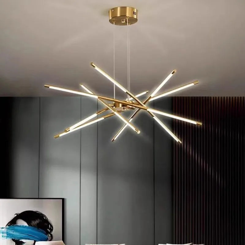 Minimalist Lines Iron Chandelier Nordic Long Strip