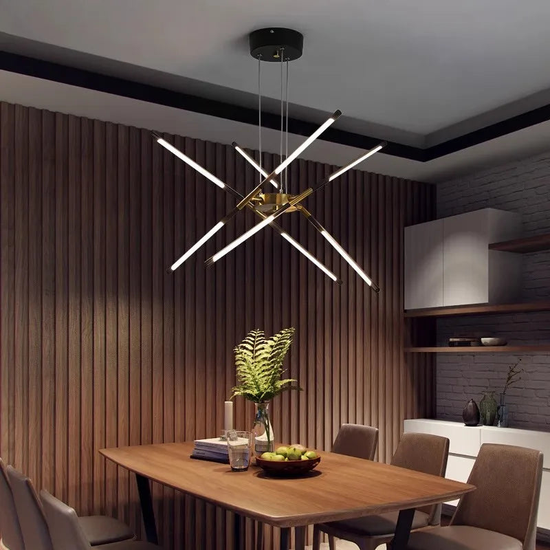 Minimalist Lines Iron Chandelier Nordic Long Strip