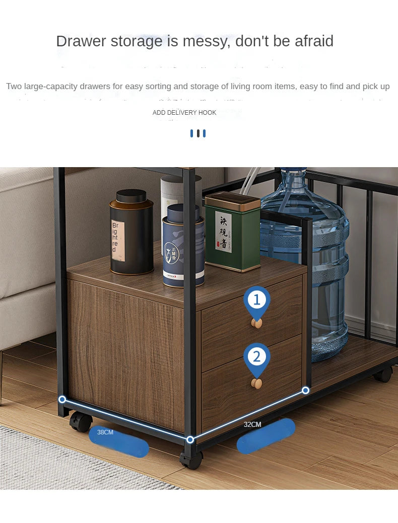 Movable Living Room Home Sofa Side Table with Wheels