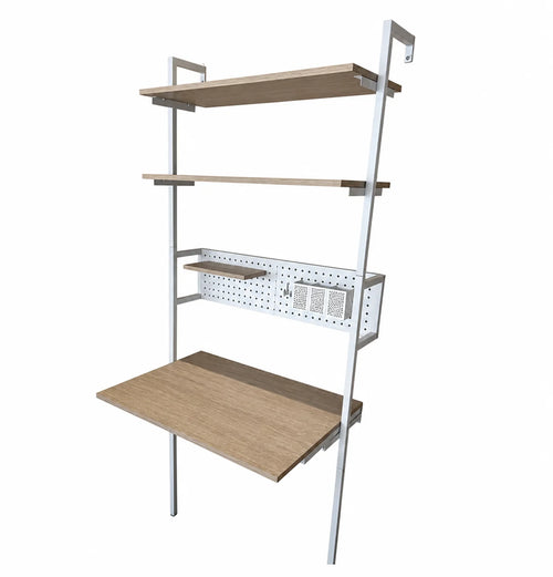 Modern Ladder Desk with Wood Shelves and Pegboard Storage for Home Office Minimalist Design Freestanding Assembly Required