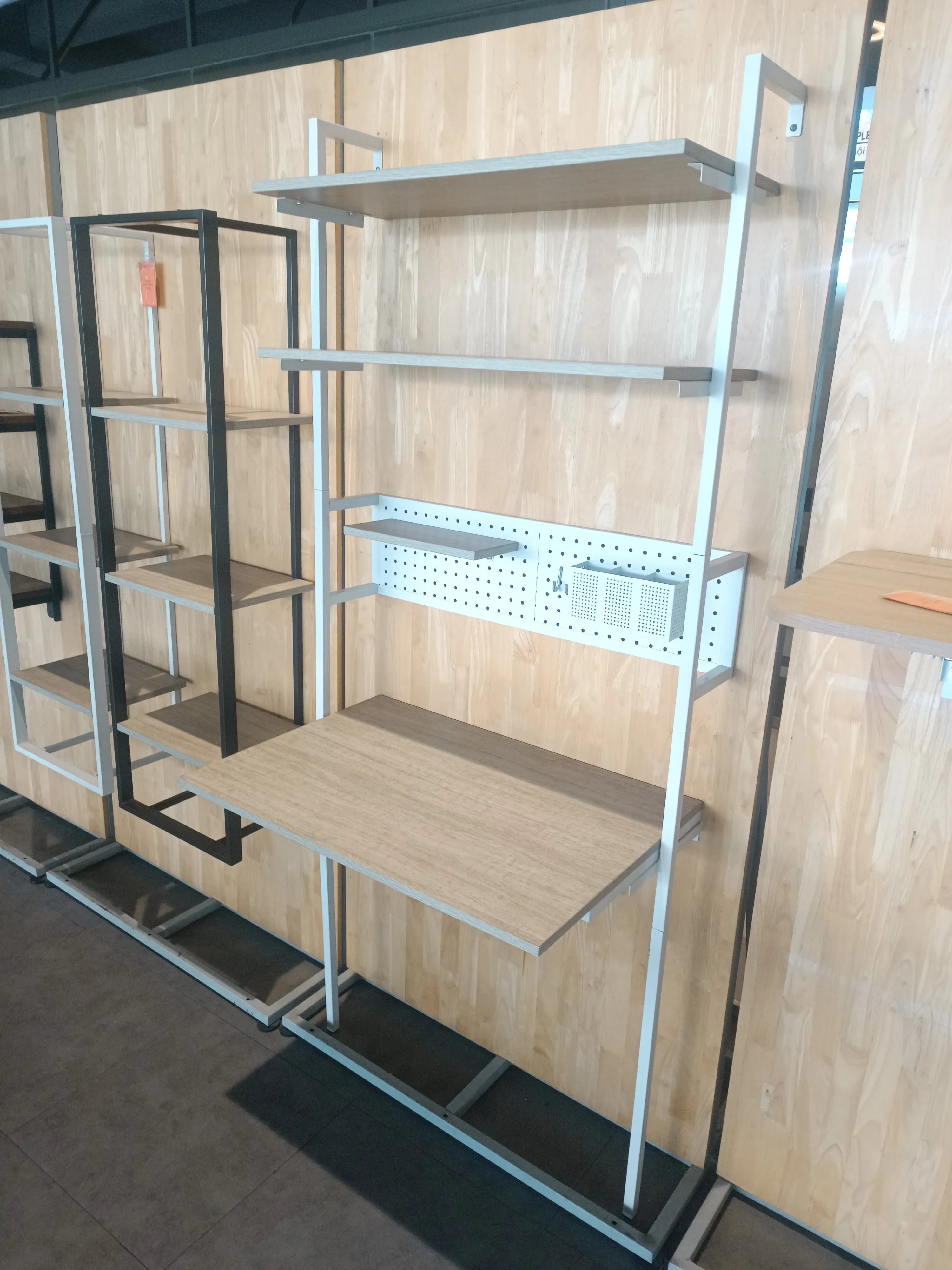 Modern Ladder Desk with Wood Shelves and Pegboard Storage for Home Office Minimalist Design Freestanding Assembly Required