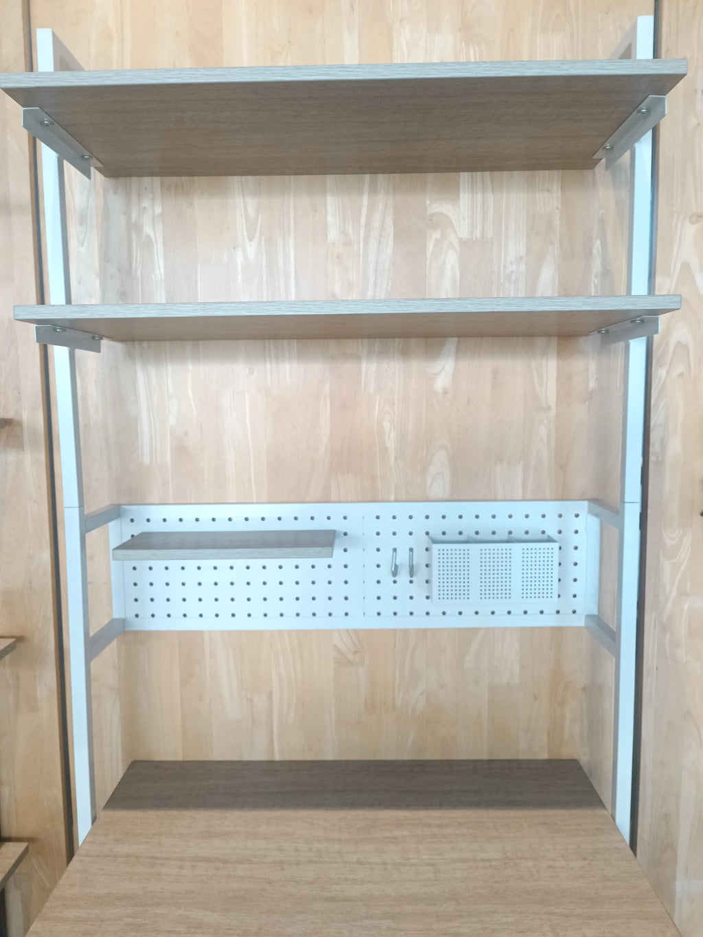 Modern Ladder Desk with Wood Shelves and Pegboard Storage for Home Office Minimalist Design Freestanding Assembly Required