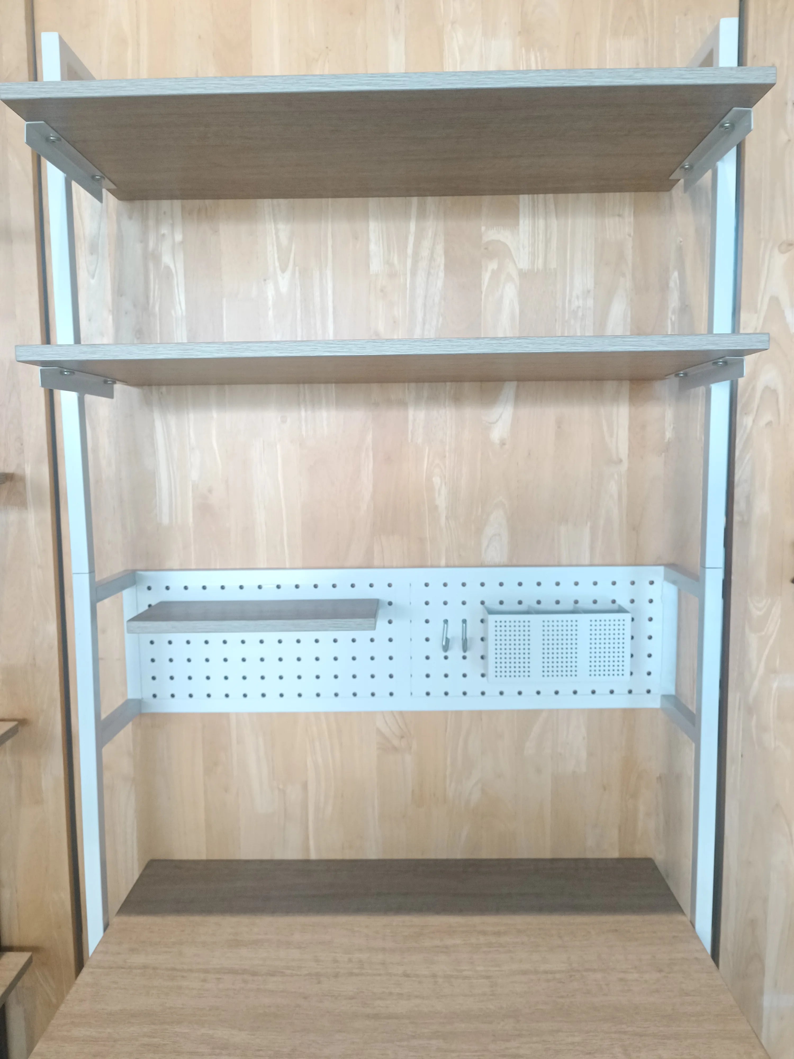 Modern Ladder Desk with Wood Shelves and Pegboard Storage for Home Office Minimalist Design Freestanding Assembly Required