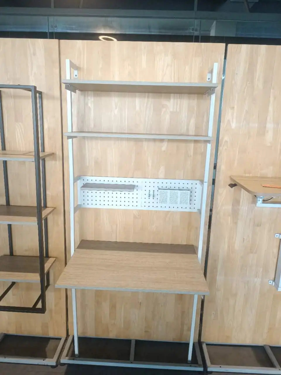 Modern Ladder Desk with Wood Shelves and Pegboard Storage for Home Office Minimalist Design Freestanding Assembly Required