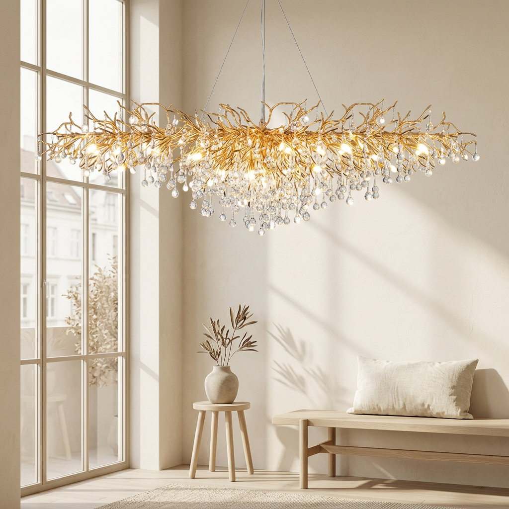 Wide Golden Nordic-style Chandelier