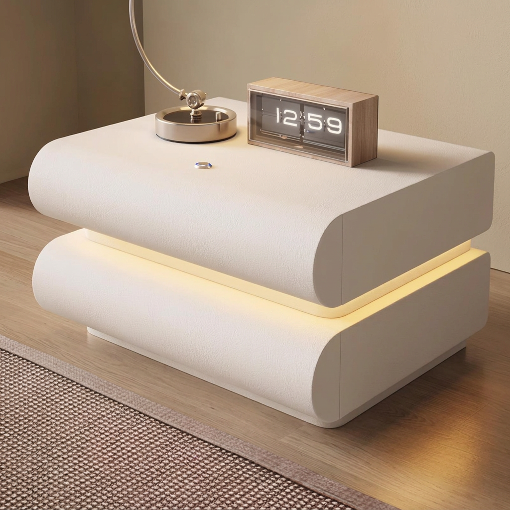 White rice nightstand, angled view