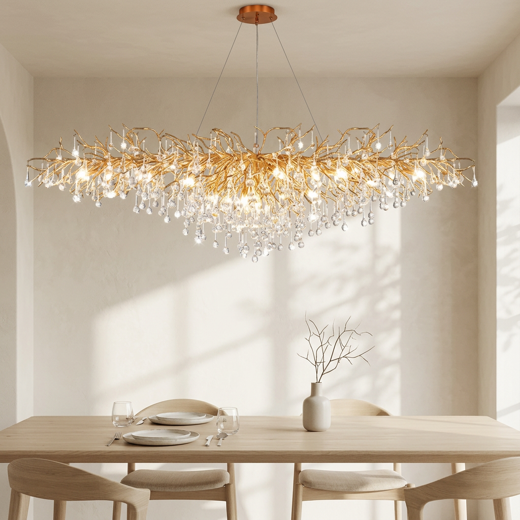 Wide Golden Nordic-style Chandelier